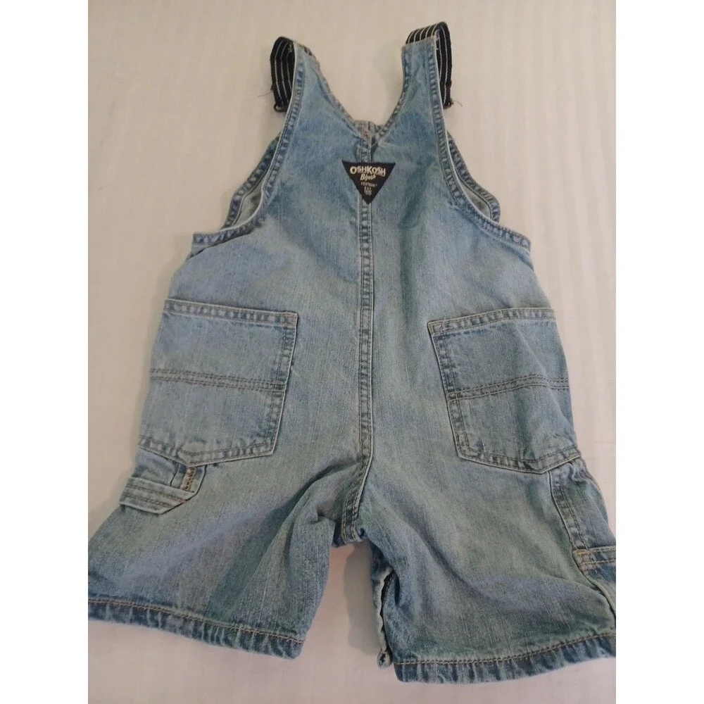 OshKosh B'Gosh blue denim overalls 24 months shortalls adjustable striped straps